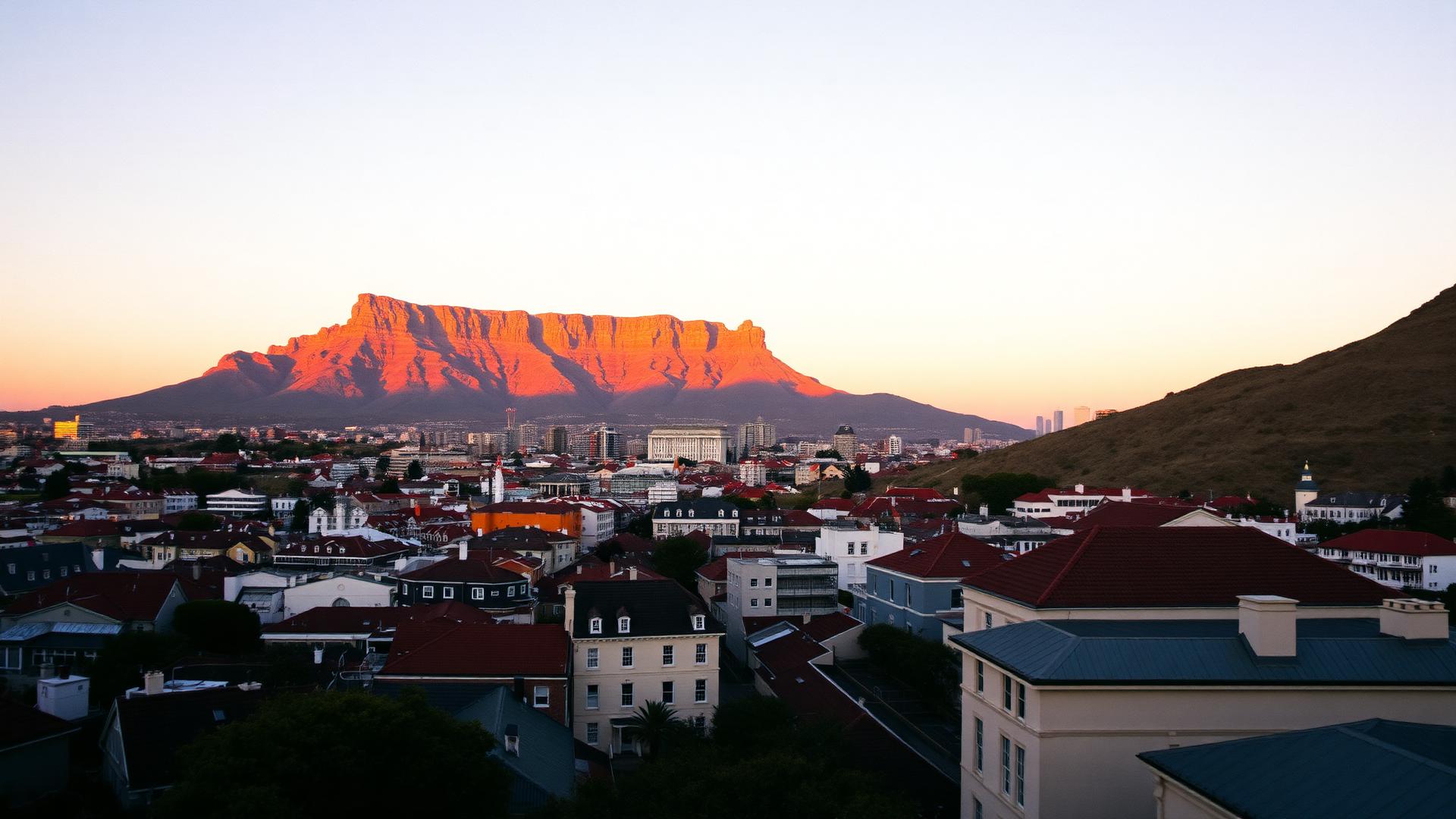Table Mountain above the Cape Town city bowl at sunrise